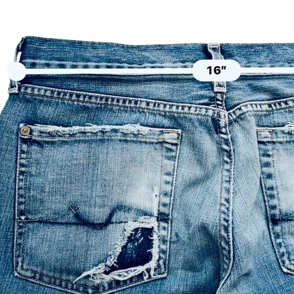 7 For All Mankind Distressed Flare Jeans Women 32 Light Blue Low Rise Wide Leg - Picture 8 of 16